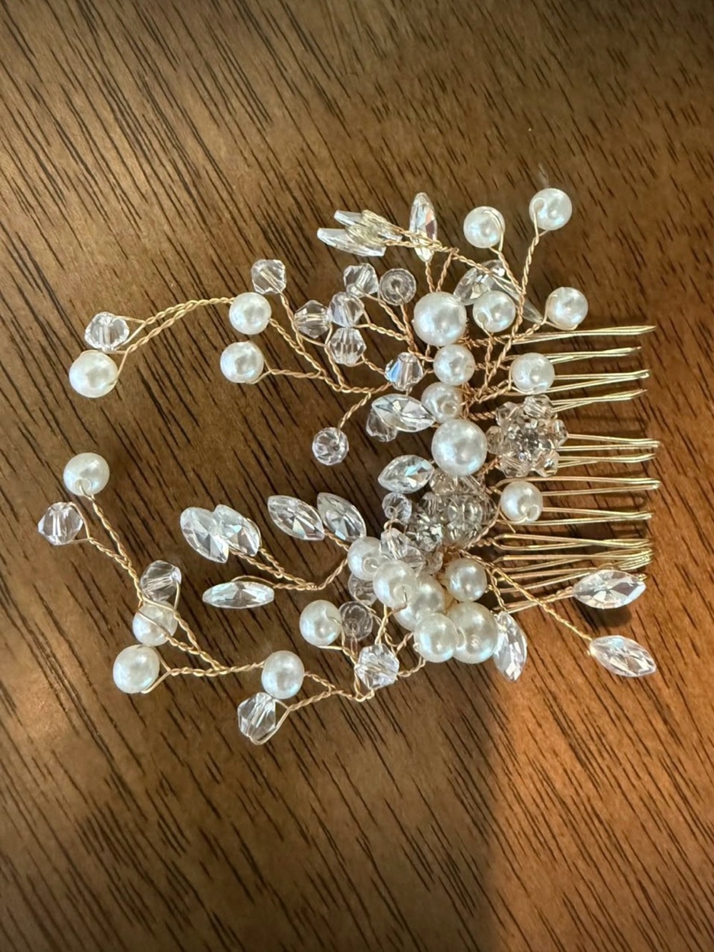 Gold Pearl and Crystal Bridal Hair Comb